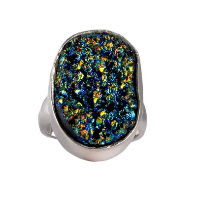 Prsten od srebra druzy rainbow